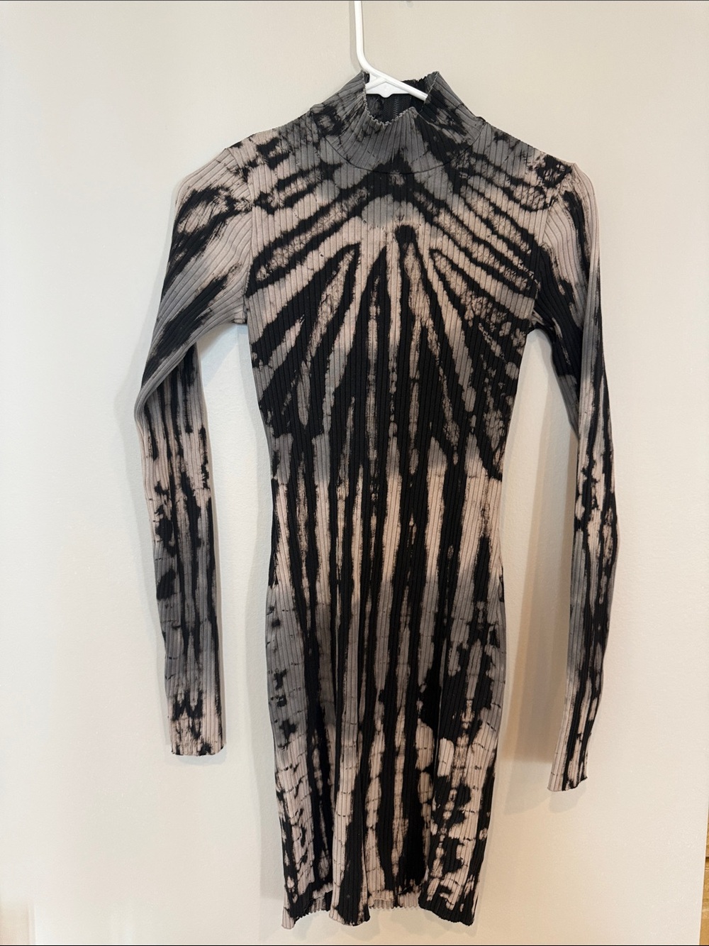 Cotton Citizen Black & Cream Tie-Dye Ribbed Mock Neck Dress